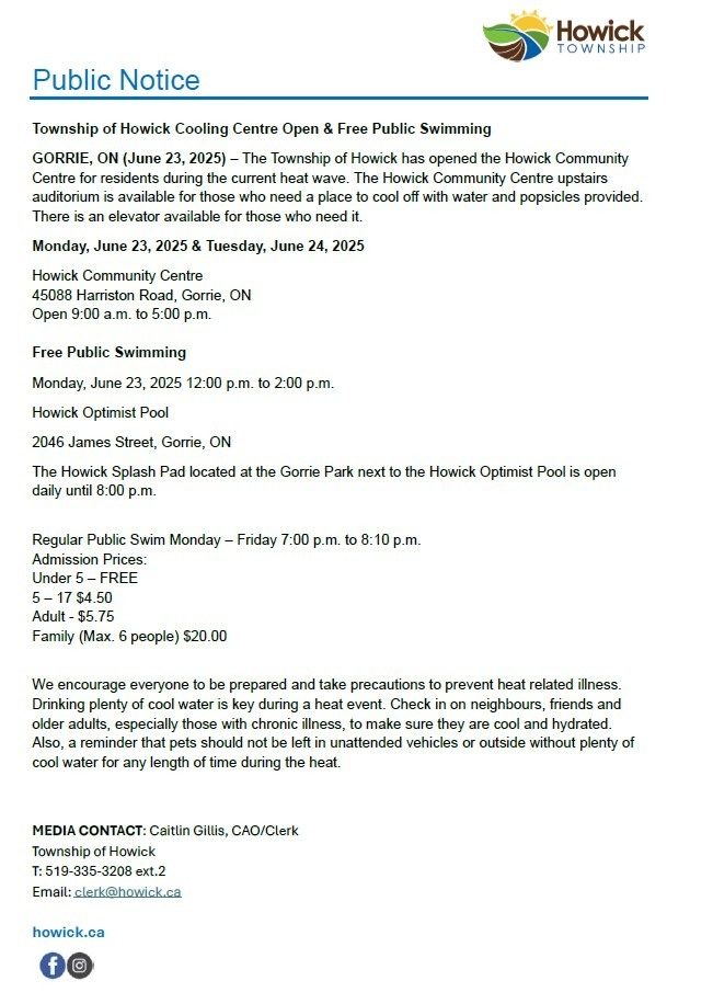 Cooling Centre Public Notice