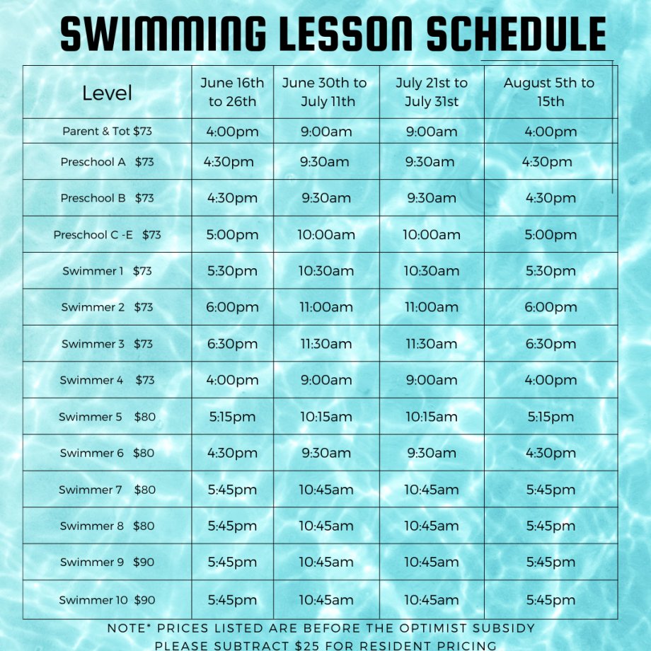 Swimming Lesson Schedule Instagram Post