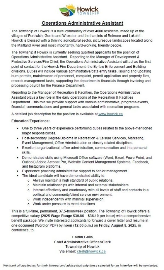 Operations Admin Assistant Job Ad